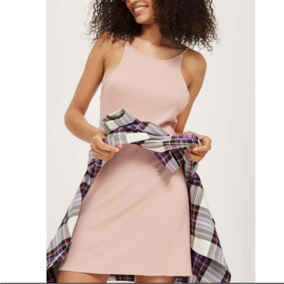 TopShop Blush Pink Ribbed Low Back Dress - Picture 1 of 4
